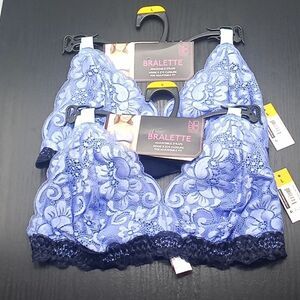 Women's Juniors' Color Pop Triangle Lace Bralette Bra 2-Pack, Size L